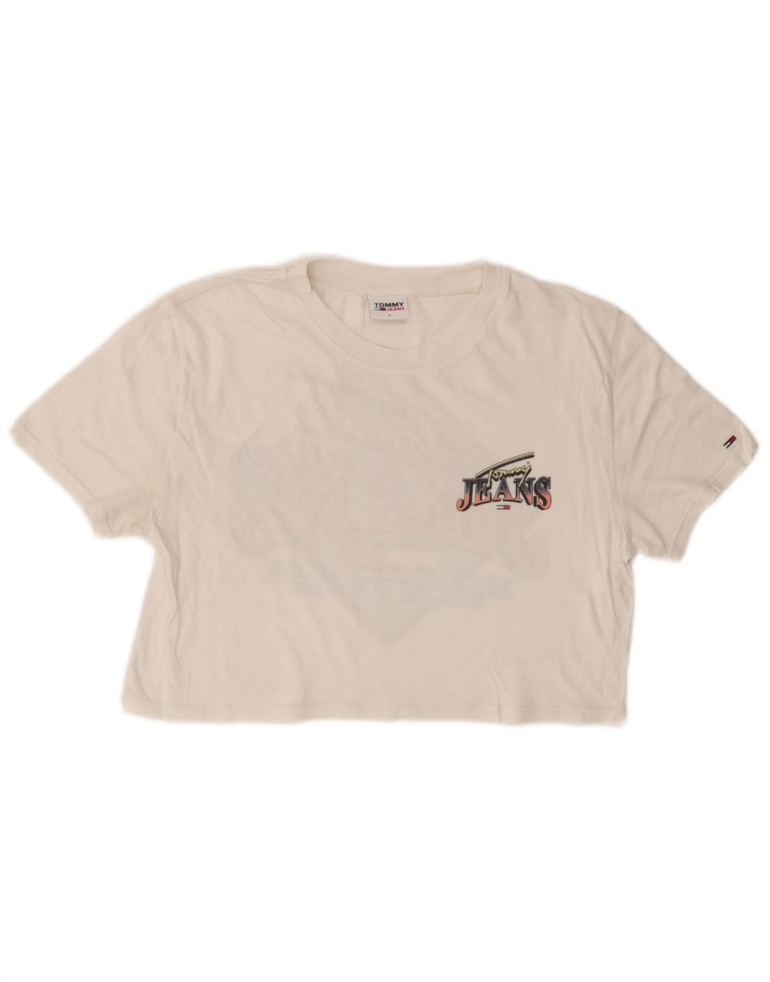 TOMMY HILFIGER T-shirt court graphique pour femme UK 10 Small Blanc