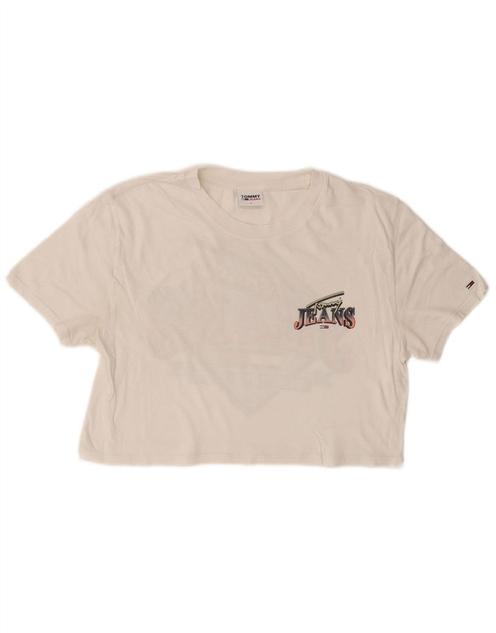 TOMMY HILFIGER T-shirt court graphique pour femme UK 10 Small Blanc
