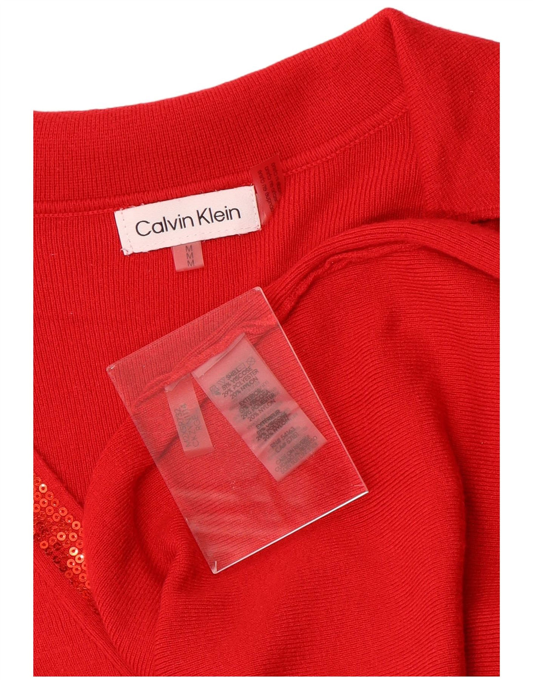 CALVIN KLEIN Pull à col polo pour femme UK 14 Viscose rouge moyen
