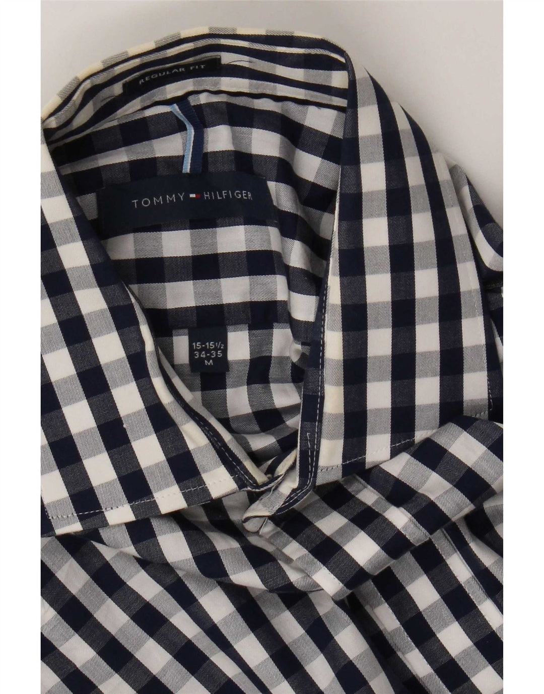 Tommy Hilfiger Chemise coupe régulière pour homme Taille 15 1/2 Vichy bleu marine moyen