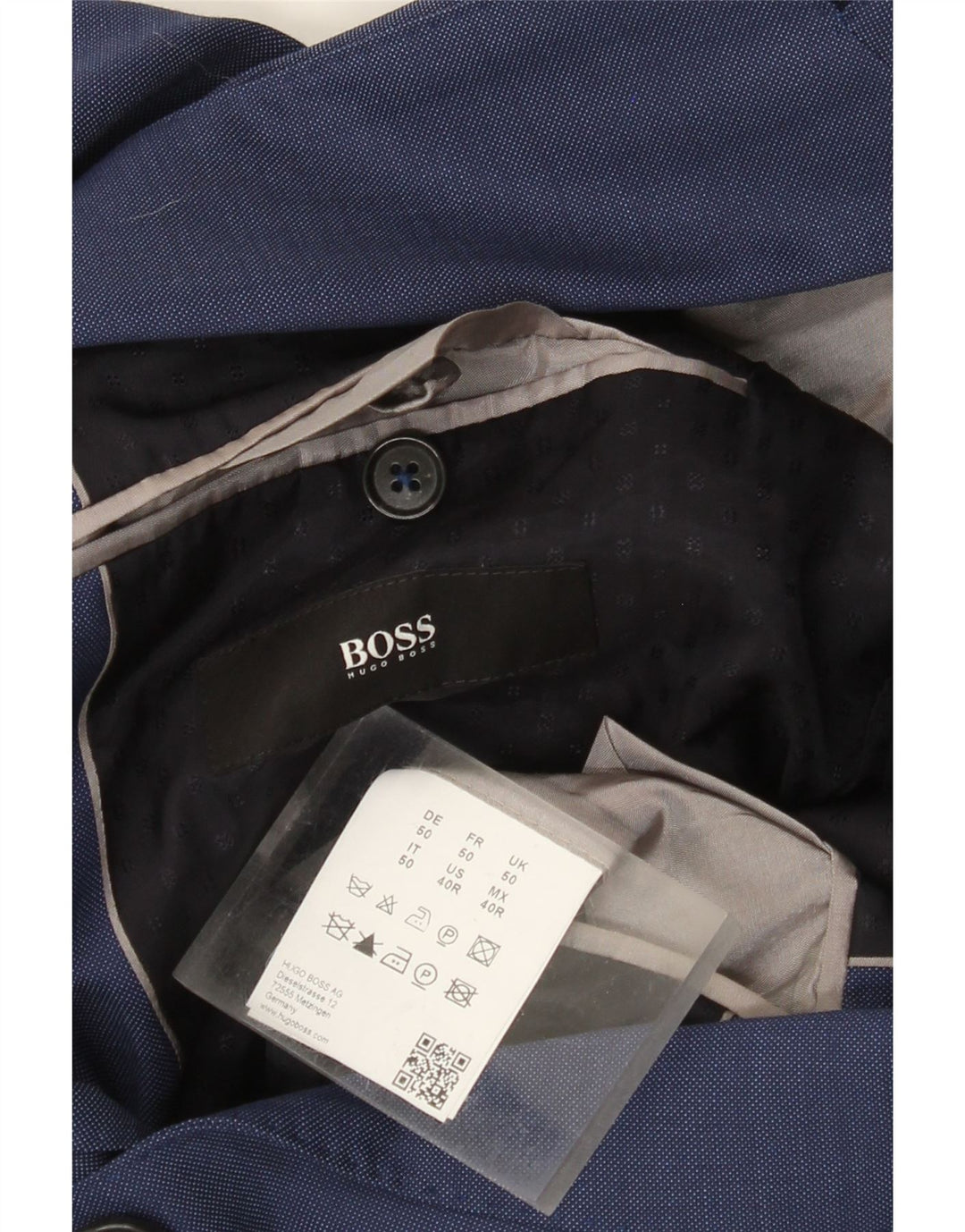 HUGO BOSS Veste Blazer 2 Boutons Homme EU 50 Large Bleu Laine