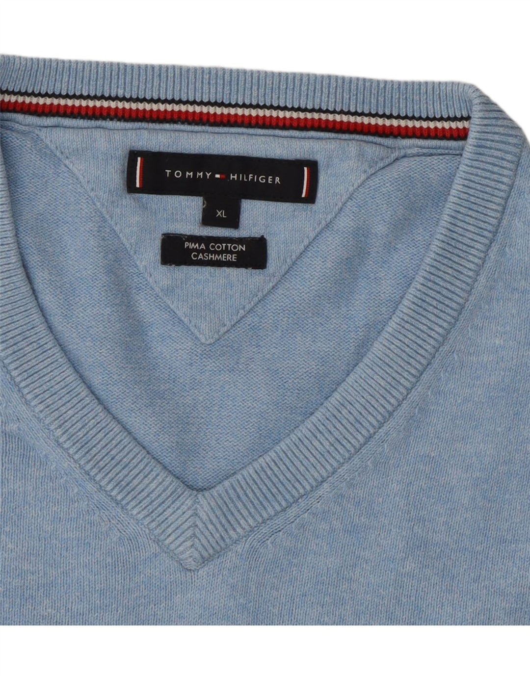 TOMMY HILFIGER Pull col V Homme XL Bleu Coton