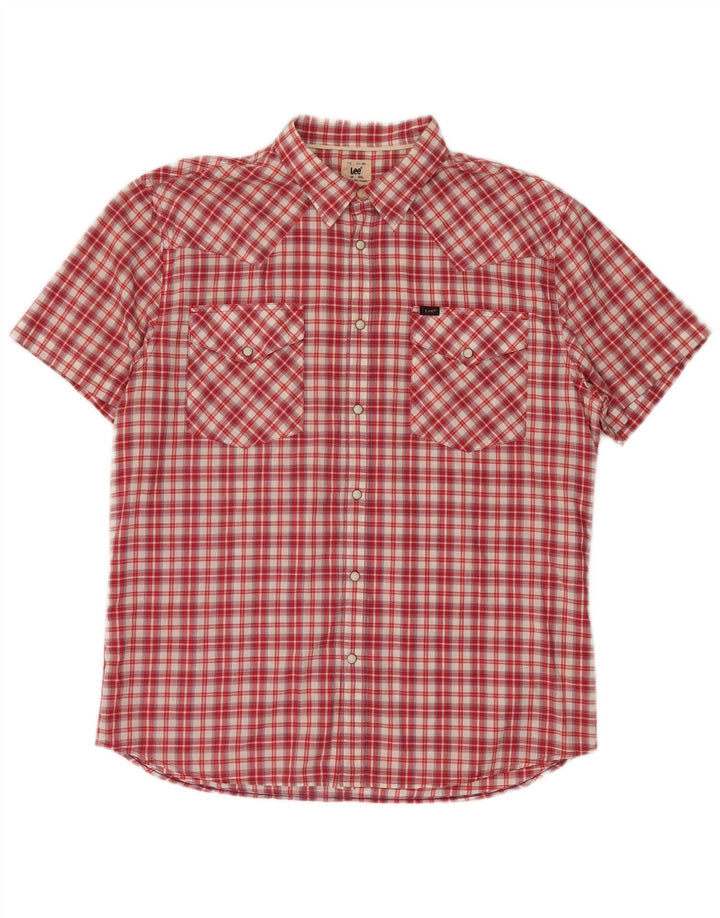 LEE Chemise Slim à Manches Courtes pour Hommes 2XL Coton à Carreaux Rouge