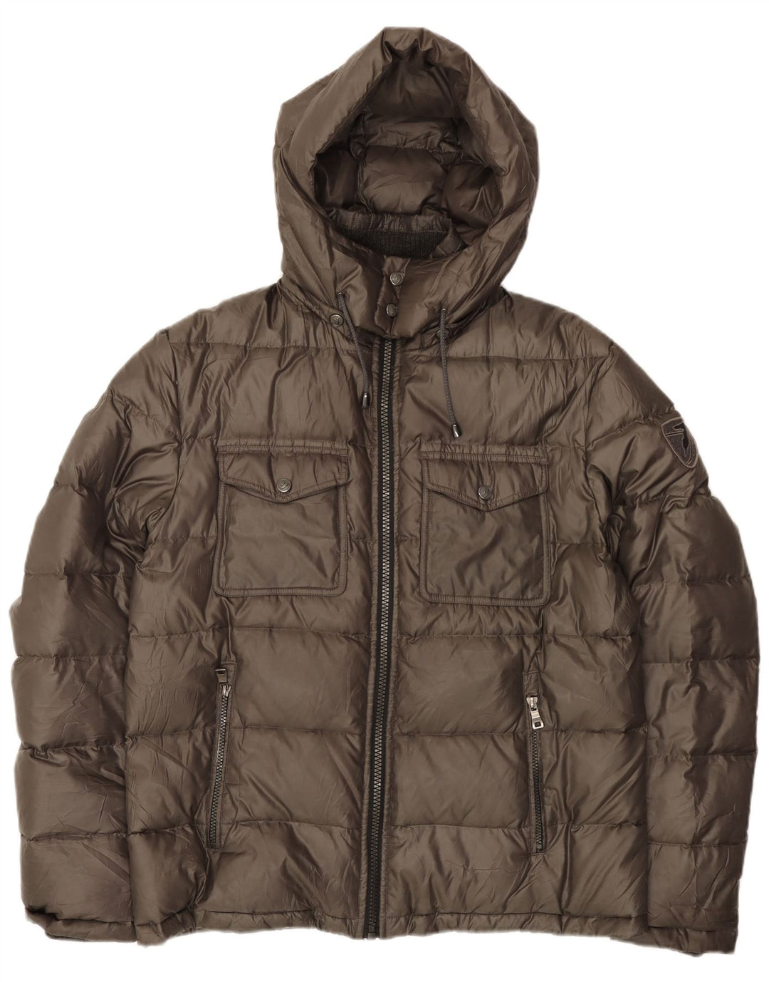 Trussardi Jeans Veste matelassée à capuche pour homme IT 54 2XL Kaki Polyester