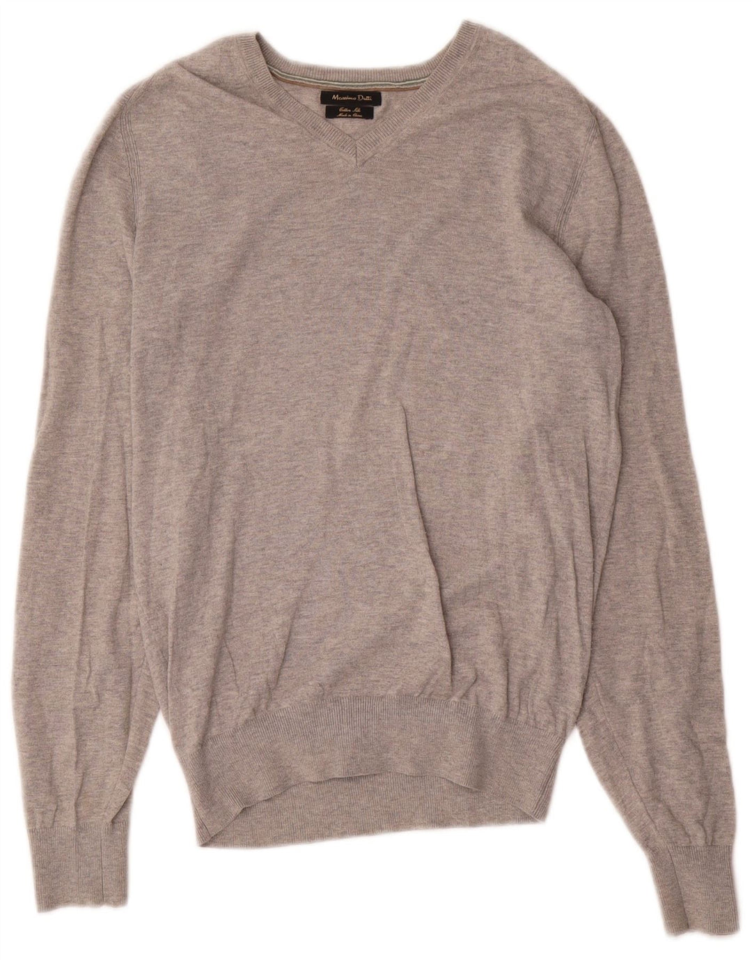 Massimo Dutti Pull col V pour homme Petit gris chiné en coton