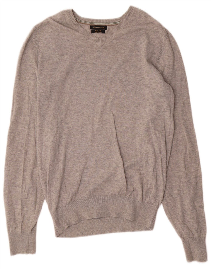 Massimo Dutti Pull col V pour homme Petit gris chiné en coton