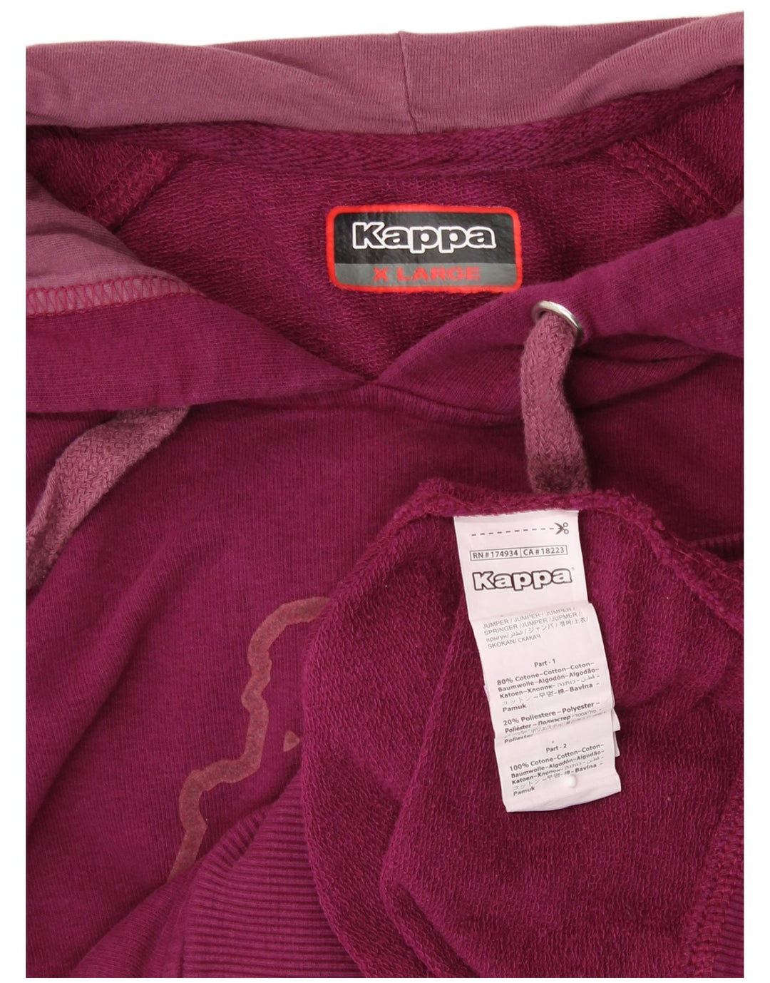 KAPPA Pull à capuche graphique pour femme UK 18 XL Coton bordeaux