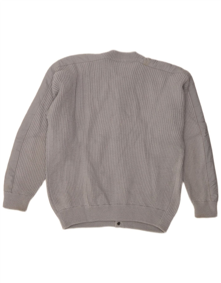 vintage Mens Cardigan Pull Moyen Gris Rétro