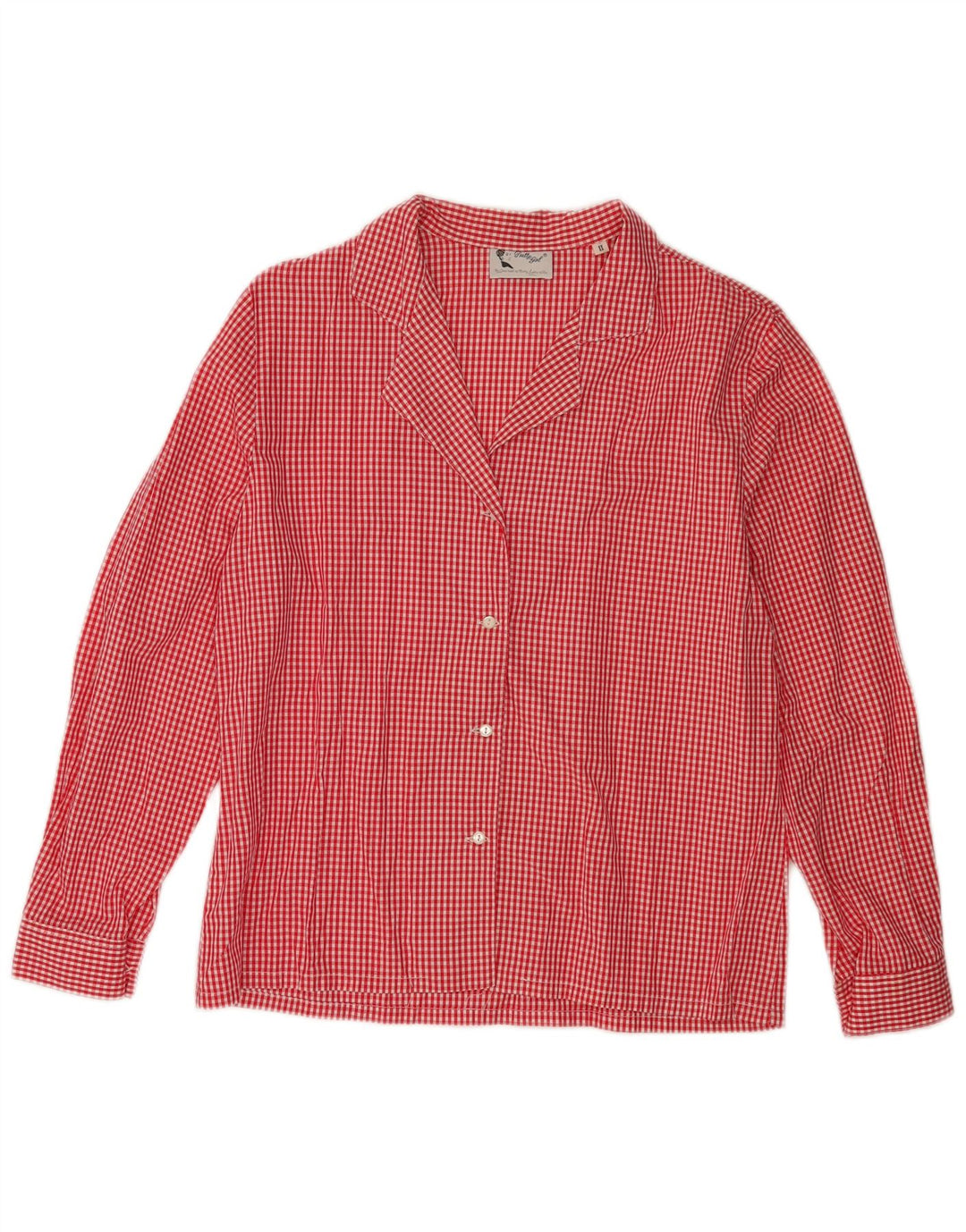 VINTAGE Chemise Femme UK 16 Grand Coton Vichy Rouge