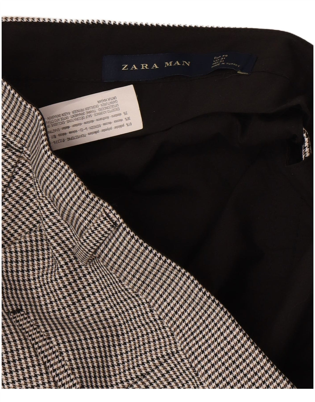 Zara Pantalon Chino Slim Homme EU 40 Medium W31 L25 Gris Pied-de-Poule