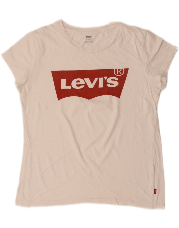 LEVI'S T-Shirt Graphique Femme UK 14 Coton Blanc Moyen