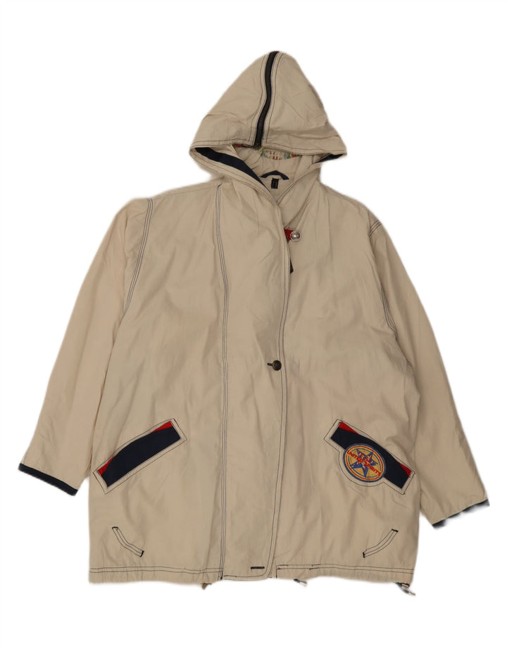 veste de pluie surdimensionnée à capuche vintage pour femmes UK 8 Petit polyester blanc cassé