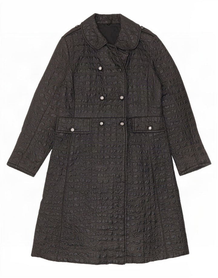 vintage Femme Trench Coat UK 8 Petit Noir