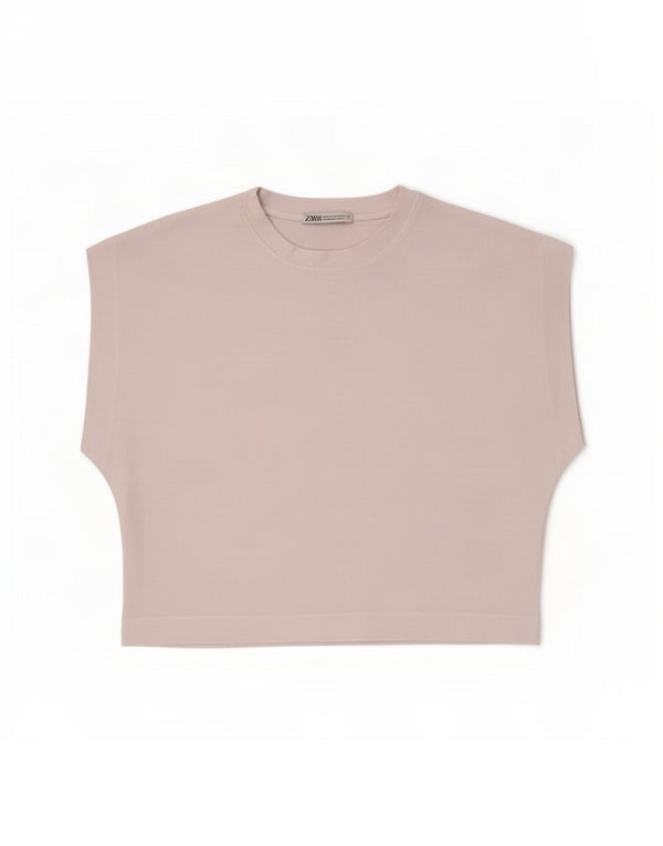 Zara Womens Crop T-Shirt Top UK 10 Petit Coton Blanc