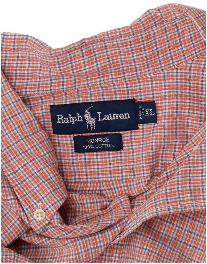 Ralph Lauren Chemise à manches courtes Monroe pour homme XL en coton à carreaux orange