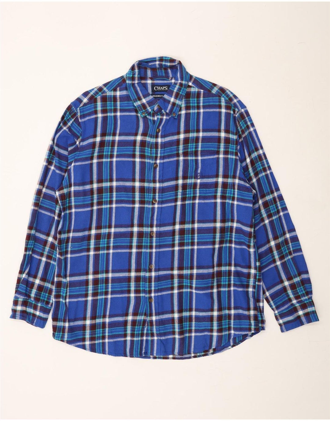 CHAPS Mens Flannel Shirt Large Blue Plaid Cotton Vintage Chaps and Second-Hand Chaps from Messina Hembry 