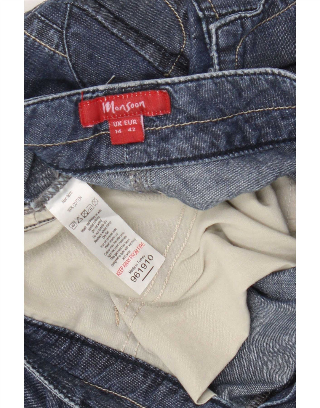 Monsoon Short cargo en jean pour femme UK 14 Medium W34 L20 Bleu Coton
