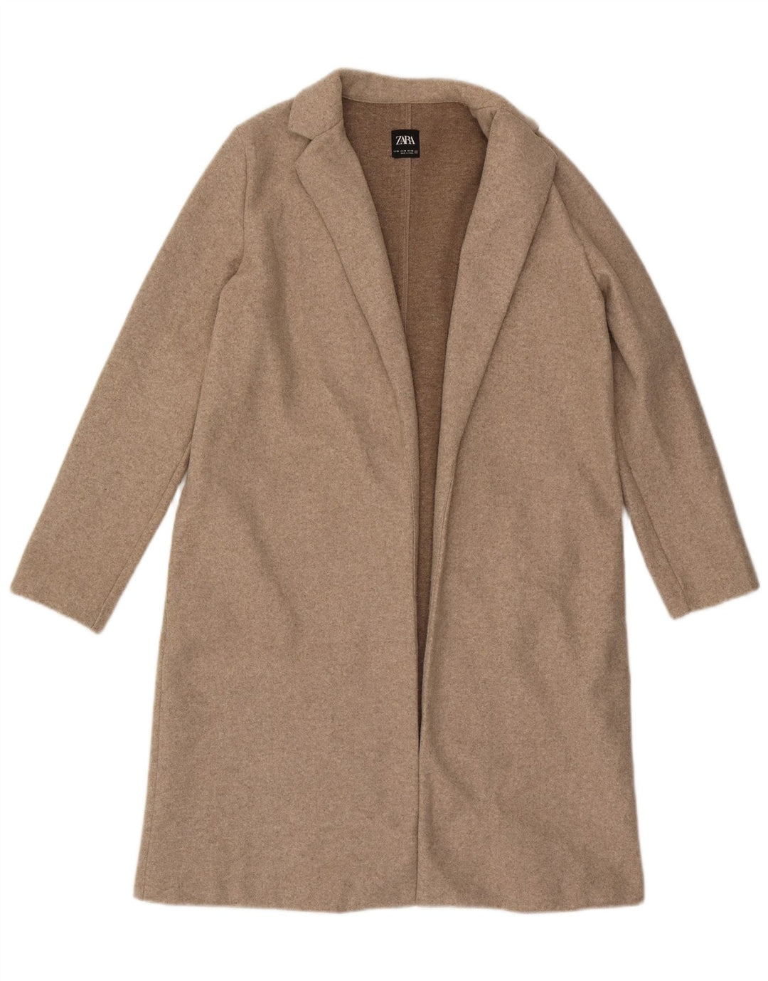 Zara Femme Manteau Ouvert UK 14 Polyester Beige Moyen