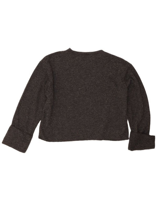 Zara Pull court surdimensionné à col rond pour femme UK 16 Large Gris