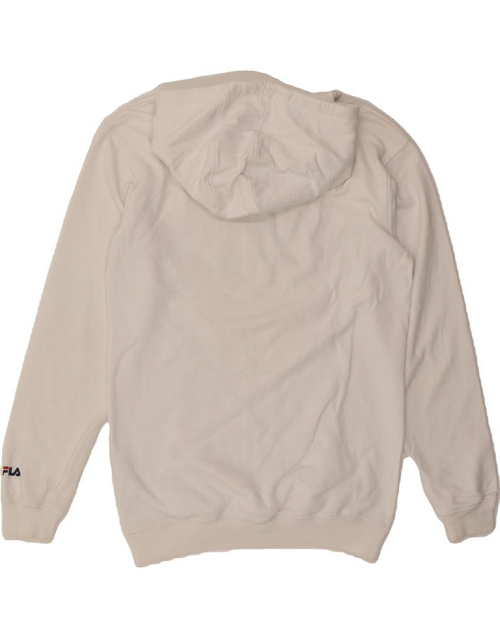 FILA Mens Graphic Hoodie Jumper Small White Cotton Vintage Fila and Second-Hand Fila from Messina Hembry 