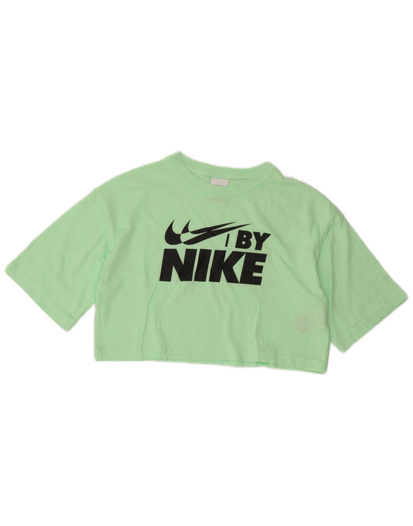 Nike Womens Crop Graphic T-Shirt Top UK 10 Petit Vert Coton