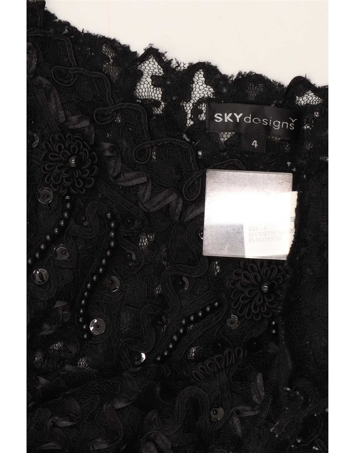 Sky Design Haut transparent à manches 3/4 pour femme US 4 Petit motif floral noir