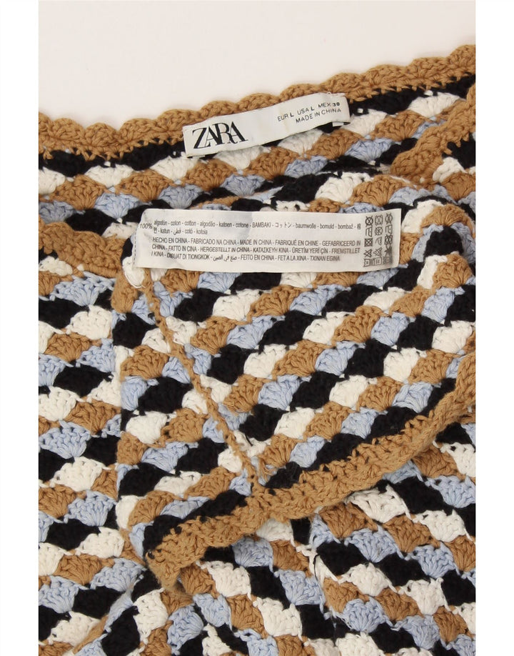 ZARA Pull court à col bateau pour femme UK 14 Large Multicolore