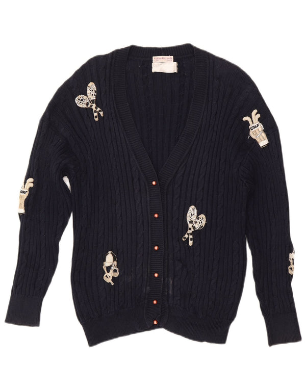 Valeria Zaccarelli Cardigan de golf pour femme UK 14 Bleu marine moyen