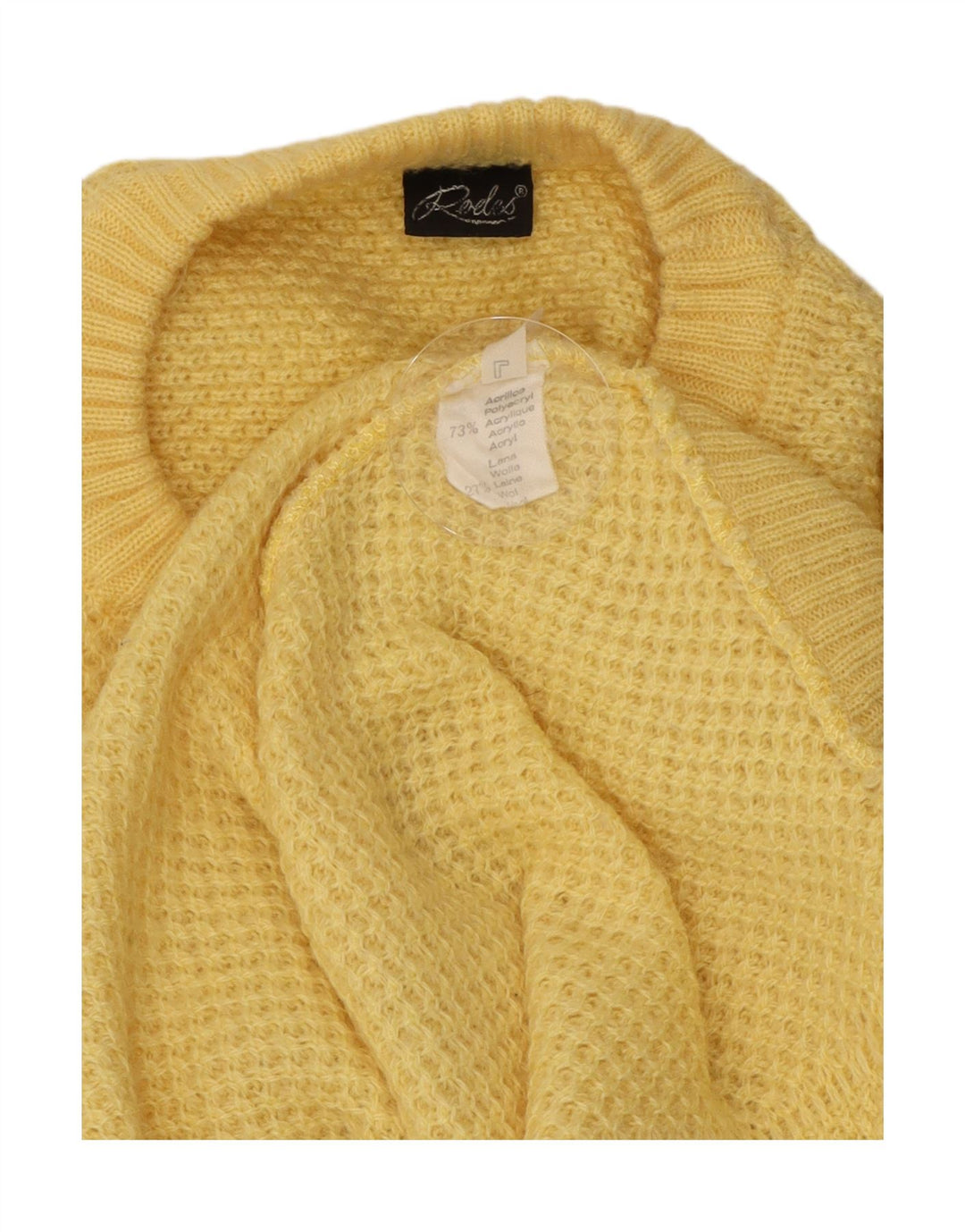 vintage Mens Crew Neck Jumper Pull Grand Acrylique Jaune