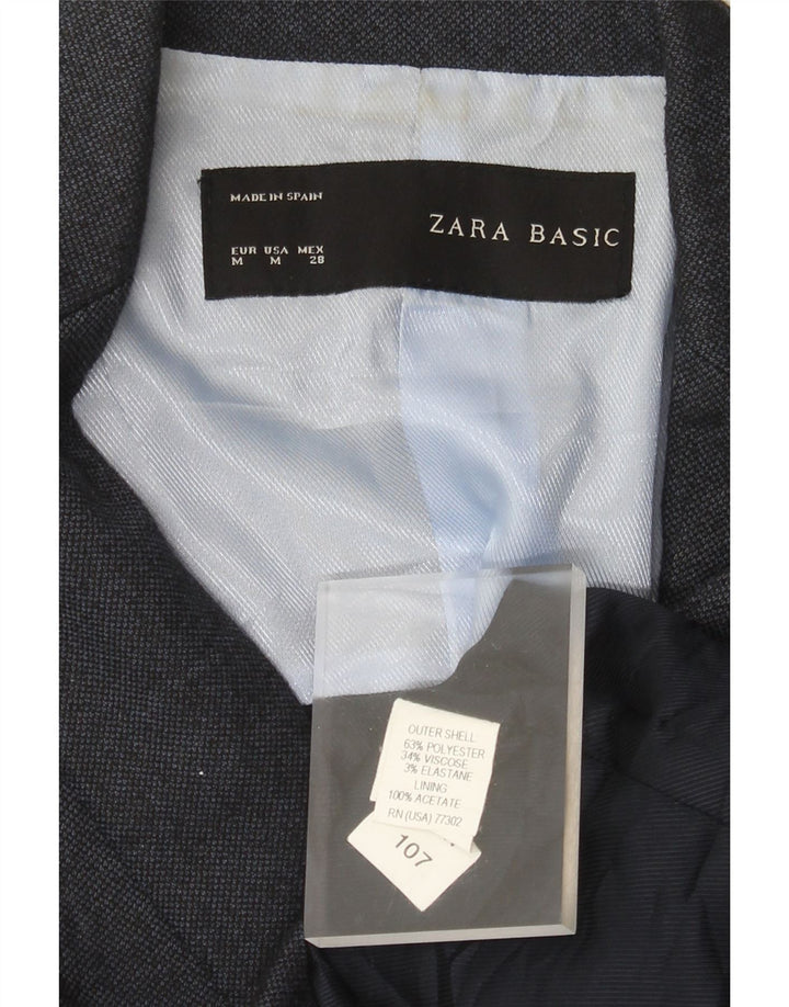 Zara Veste Blazer 1 Bouton Femme UK 12 Bleu Marine Moyen Polyester