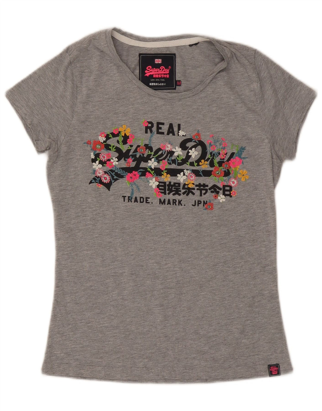 SUPERDRY Womens Real Graphic T-Shirt Top UK 12 Medium Grey