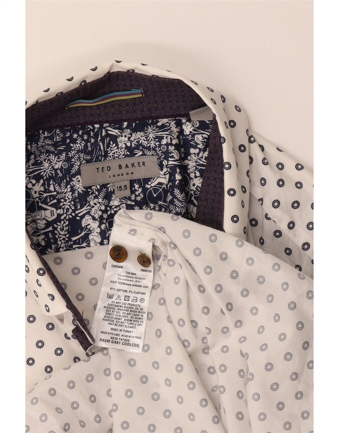 Ted Baker Chemise Homme Taille 15 1/2 Coton Géométrique Blanc Moyen