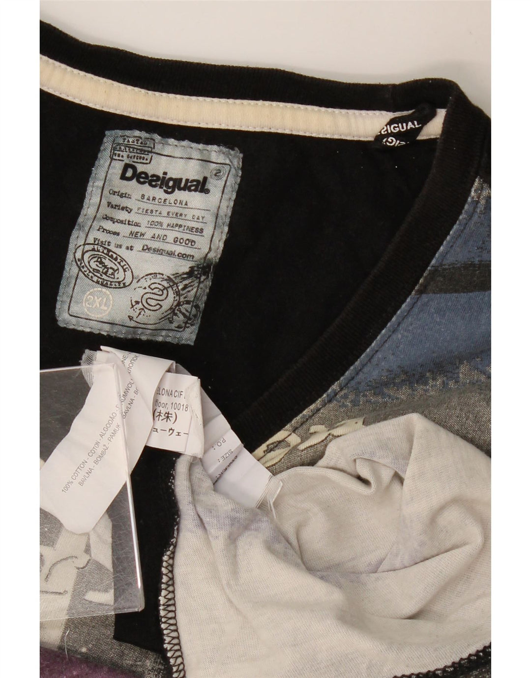 DESIGUAL T-Shirt Graphique Homme 2XL Gris Colorblock Coton