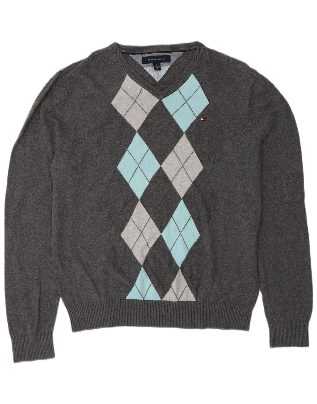 Tommy Hilfiger Pull col V Homme Gris Moyen Argyle/Diamant Coton