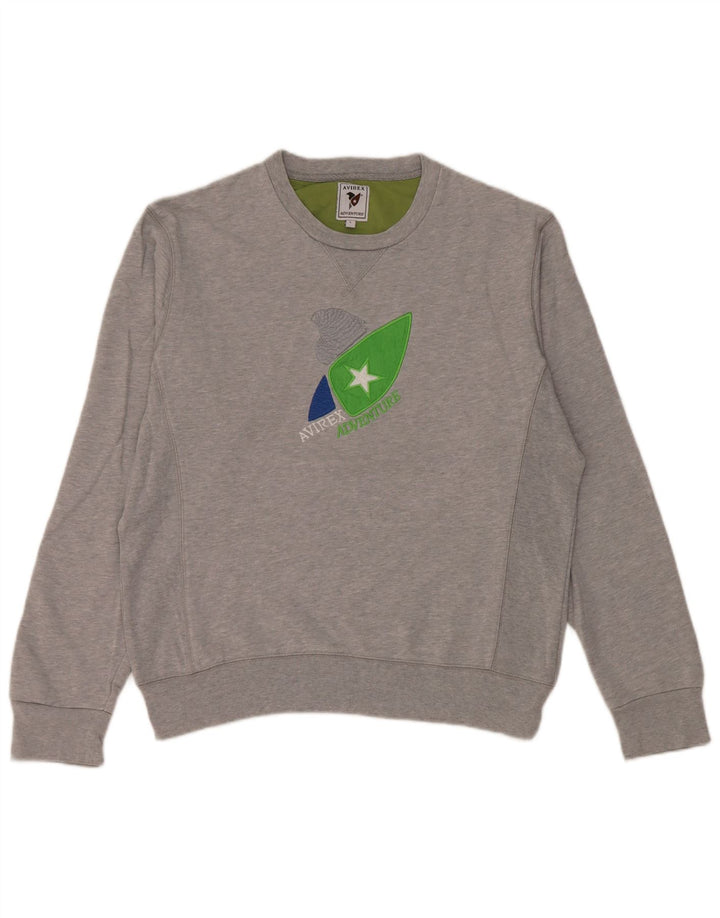 Avirex Sweat-shirt graphique coupe régulière pour homme, grand, gris, coton