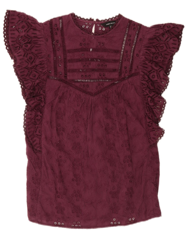 Karen Millen Chemisier pour femme UK 8 Petit coton floral bordeaux