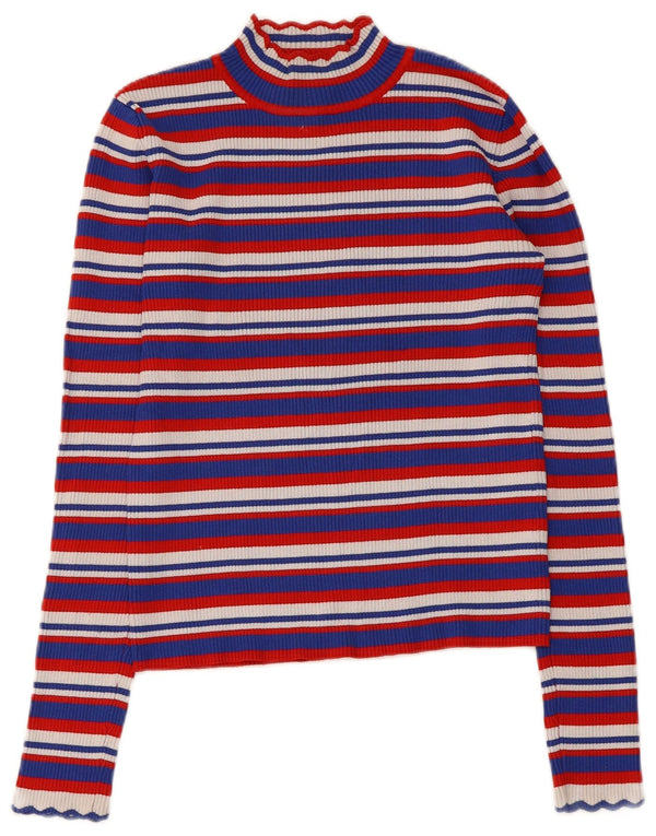Zara Womens Crop Top Manches Longues UK 8 Petite Viscose Rayée Multicolore