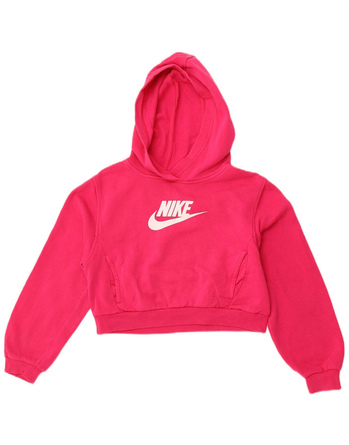 NIKE Pull à capuche court graphique pour fille 12-13 ans Grand rose en coton