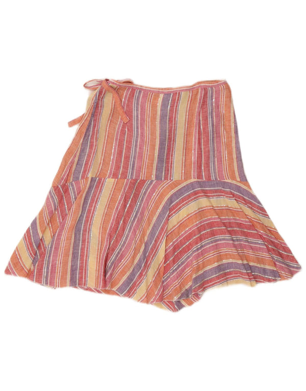 Max Mara Jupe portefeuille pour femme UK 10 Small W27 Lin rayé multicolore