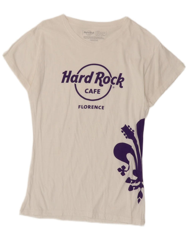 Hard Rock Cafe Florence Graphic T-Shirt Top UK 14 Grand Coton Blanc