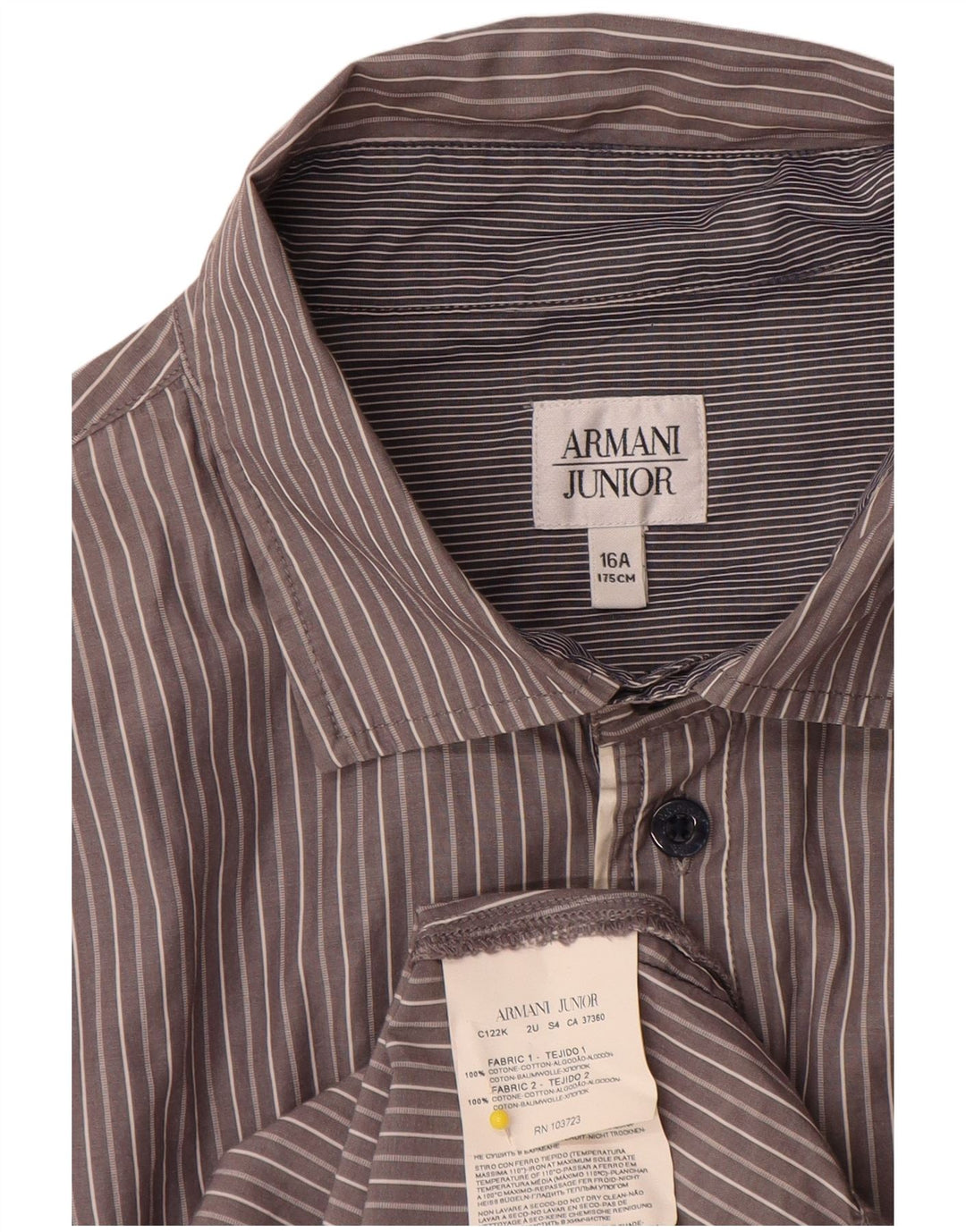 Armani Junior Chemise Garçon 15-16 ans Gris Coton Rayé