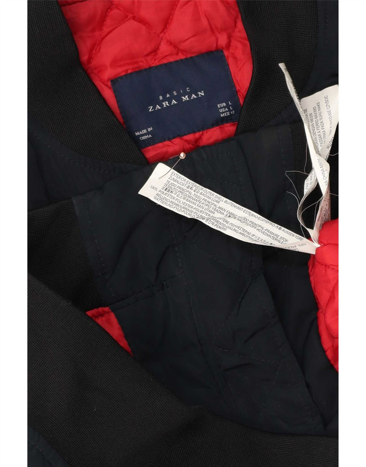 Zara Bomber Jacket Homme UK 40 Large Bleu Marine Colorblock Polyester