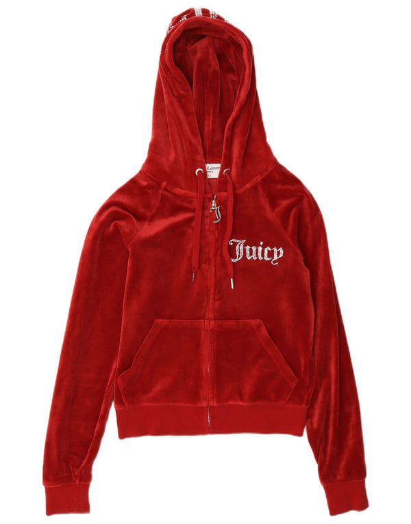 Juicy Couture Pull à capuche zippé surdimensionné pour femme UK 2 2XS Rouge