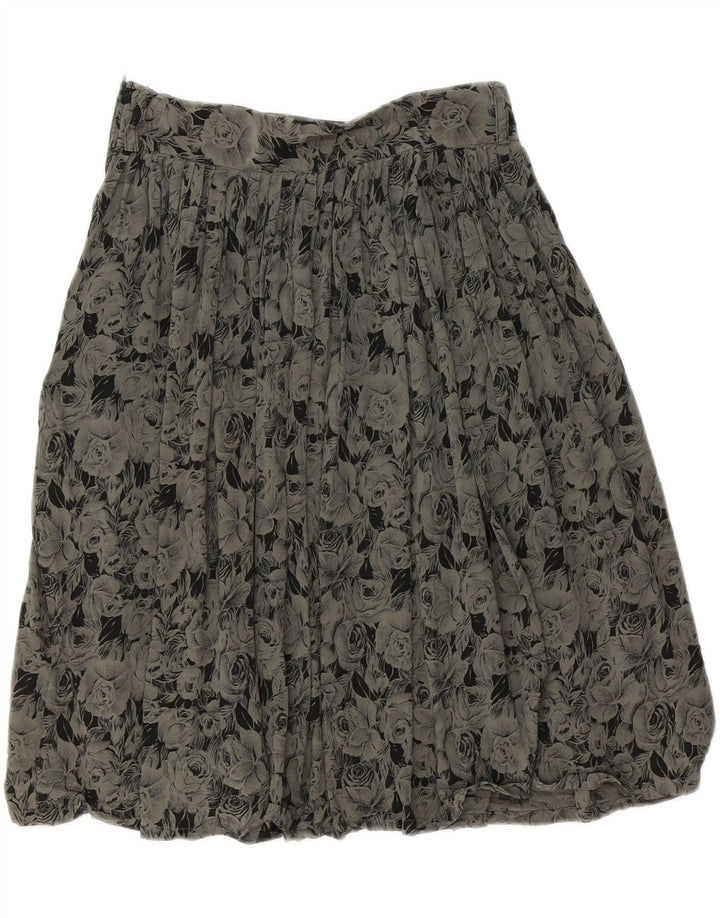 VINTAGE Womens Flared Skirt W28 Medium Grey Floral Vintage Vintage and Second-Hand Vintage from Messina Hembry 