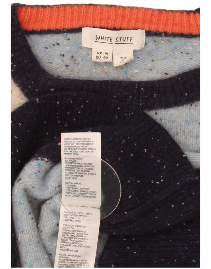 Pull à col rond White Stuff pour femme UK 14 Laine mouchetée bleu moyen