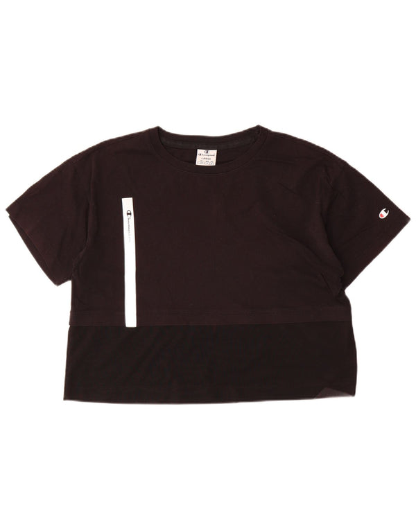 Champion Womens Crop T-Shirt Top UK 16 Large Noir Colorblock Coton