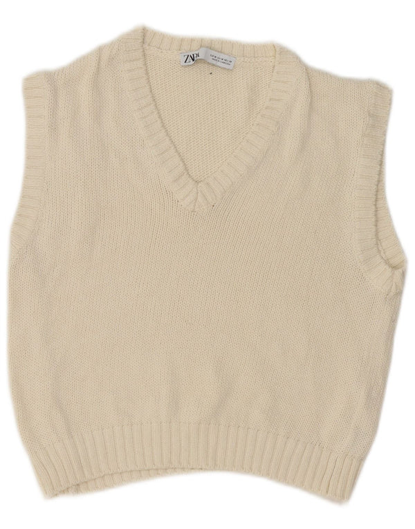 Zara Womens Crop Vest Débardeur UK 12 Moyen Blanc Coton