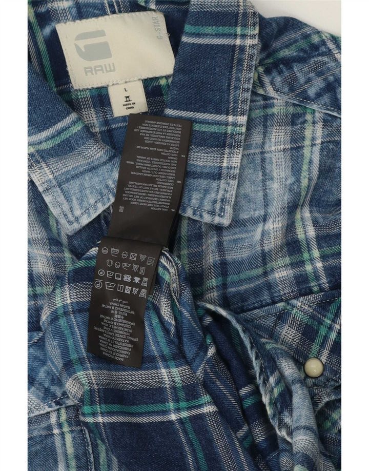 G-Star Chemise en flanelle pour hommes, grand carreaux bleus en coton