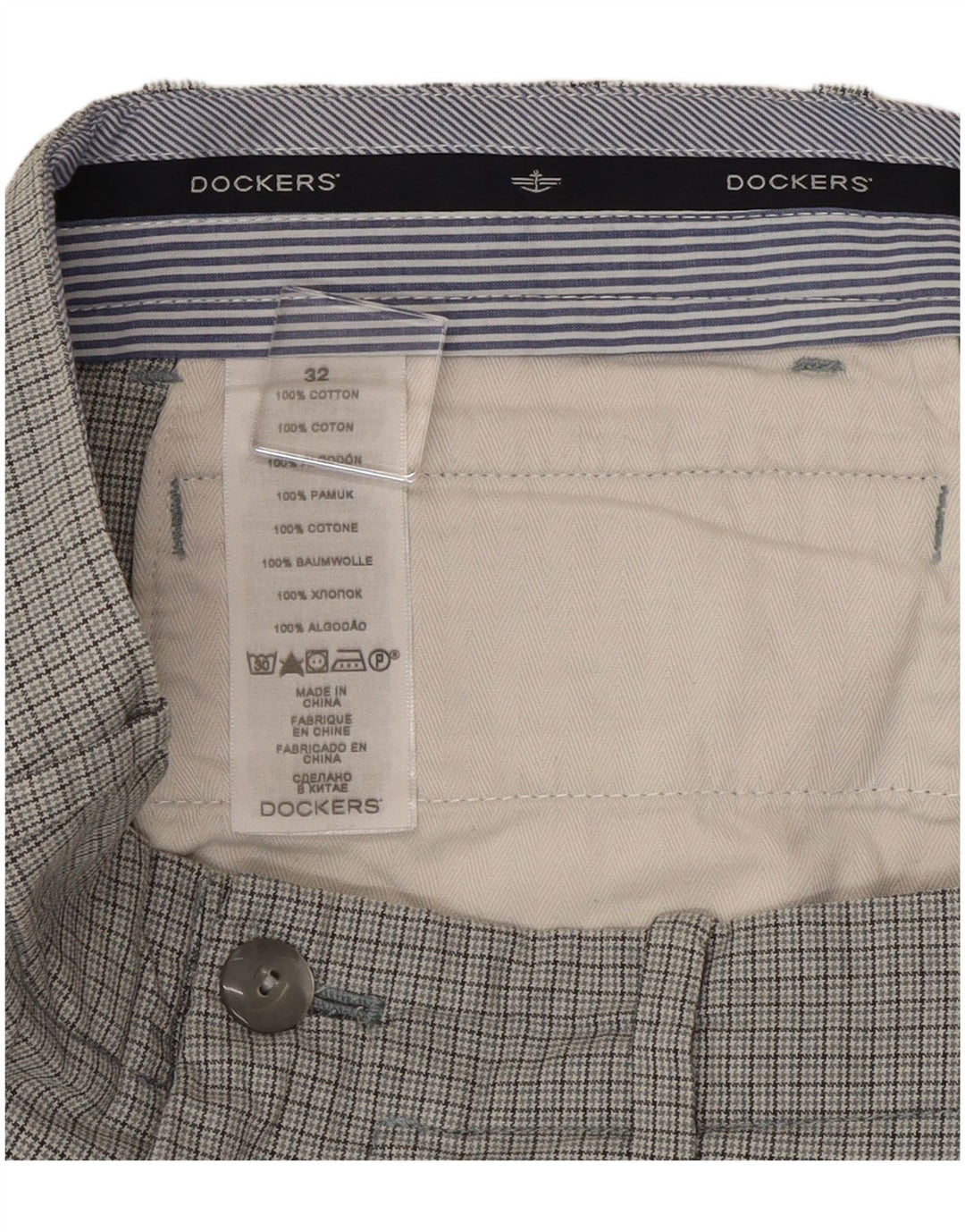 Dockers Short Chino Homme W32 Gris Moyen Pied-de-Poule Coton