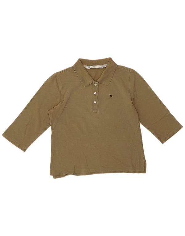 Tommy Hilfiger Polo court à manches 3/4 pour femme UK 14 Large Kaki Coton
